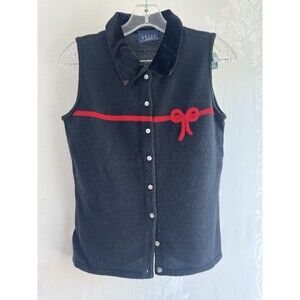 Crazy Horse Liz Claiborne Knit Bow Vest Velvet Collar Button Up Small